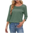 thumbnail image 6 of Olyvenn Womens Tops 3/4 Sleeve Blouses Dressy Casual Fall Sold Color Outfits Front Pleated Tee Eyelets Curved Hem Tunic Tops Army Green M, 6 of 9