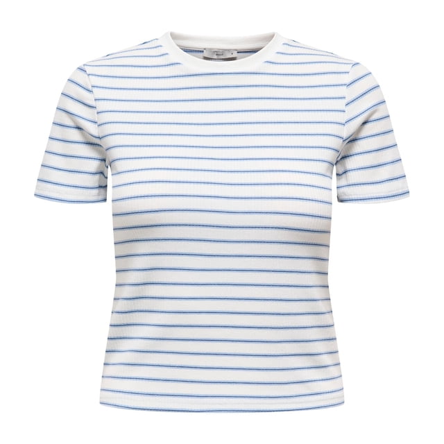 ONLY Camiseta de mujer - ONLLUPE STRIPE TEE, manga corta, cuello redondo, corte ajustado, rayas Blanco/Azul S (Small)