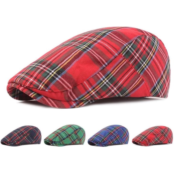 Men's Newsboy Hat Striped Plaid Flat Cap Adjustable Ivy Gatsby Cabbie Driving Irish Beret Hat 1Pack