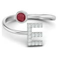 thumbnail image 1 of Capital E Initial Letter Ruby Glass Filled Women Ring Adjustable Front Open Ring 925 Sterling Silver, 1 of 3