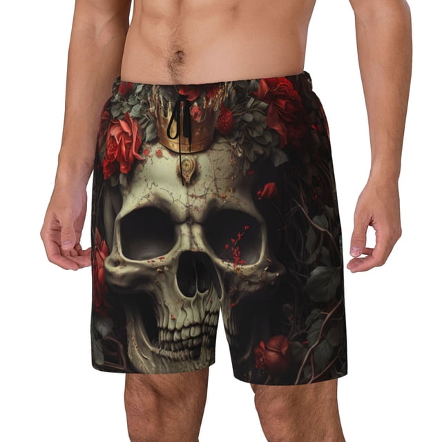 Balery Classical Rose Crown Skull Bañador para hombre, shorts de playa de secado rápido con entrepierna y forro de compresión-X-Large