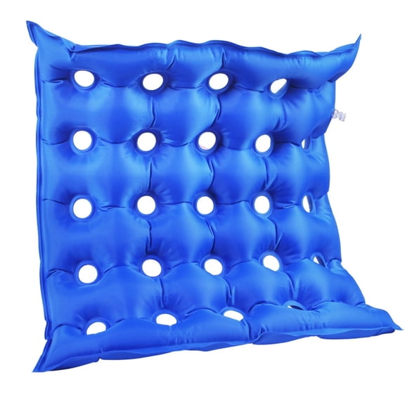 17.7 in Inflatable Seat Cushion by Happon - Blue Travel Seat Pad for Airplane, Car, Office, Wheelchair - Adjustable Pressure Pillow for Sitting Pain Free