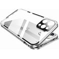 thumbnail image 1 of KOMI 360° Full Body Case Compatible with iPhone 16 Clear Case with Lock and Screen Protector Camera Protector Clear Double Sided Glass Magnetic Aluminium Alloy Bumper Case, Silver, 1 of 5