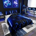 thumbnail image 3 of Gaming Full Size Comforter Sets Teen Game Controller Bedding Set 3Pcs Gamer Comforter For All Season,Blue And Black Geometric Checkered Quilt Set For Young Men,Soft Lightweight, 3 of 8