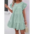 thumbnail image 5 of Mint Green Solid Ruffle Hem Smock Dress With Flutter Sleeves For Casual Holiday Wear, 5 of 6