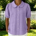 thumbnail image 6 of Women Short Sleeve Tops Elegant Loose Puff Short Sleeve Basic Summer Blouses for Women Multicolor 2XL, 6 of 9