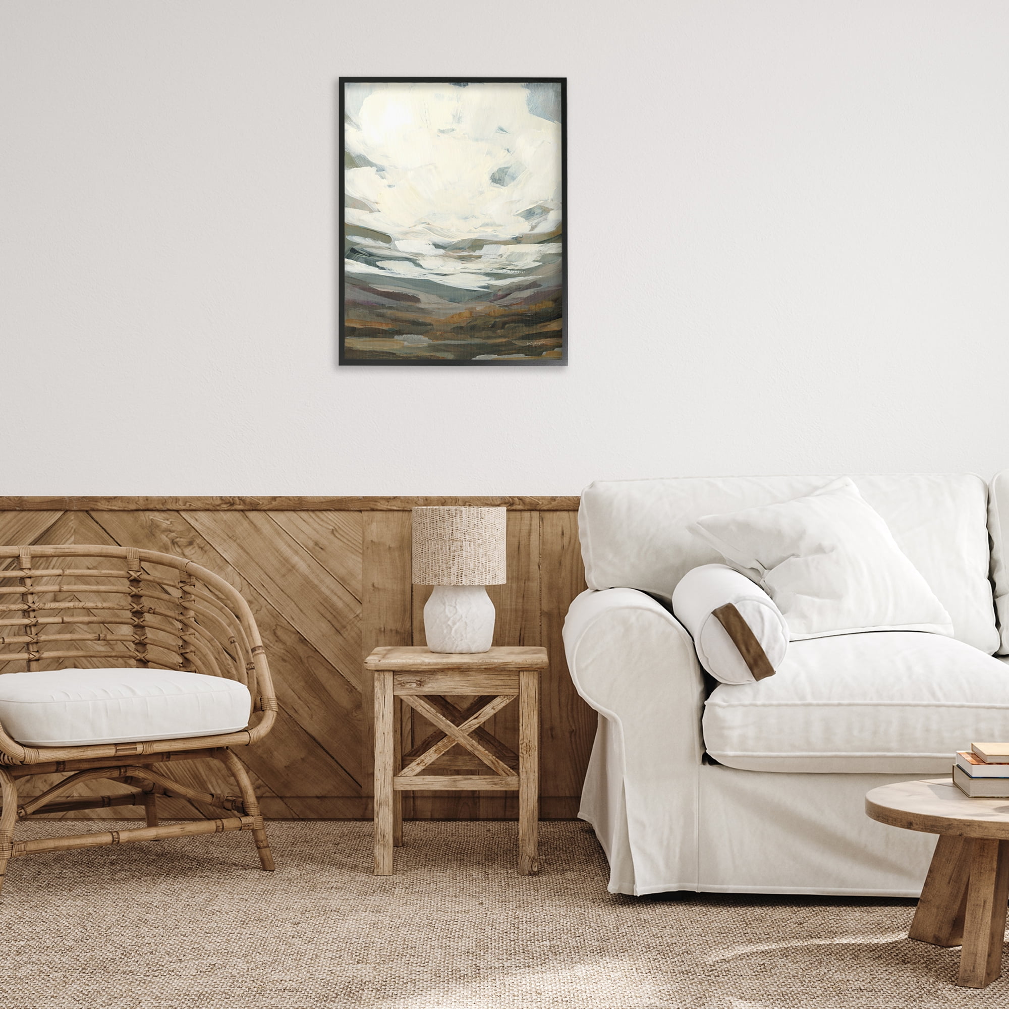 Stupell Industries Cloudy Abstract View Landscape Painting Black Framed Art Print Wall Art, 24 x 30