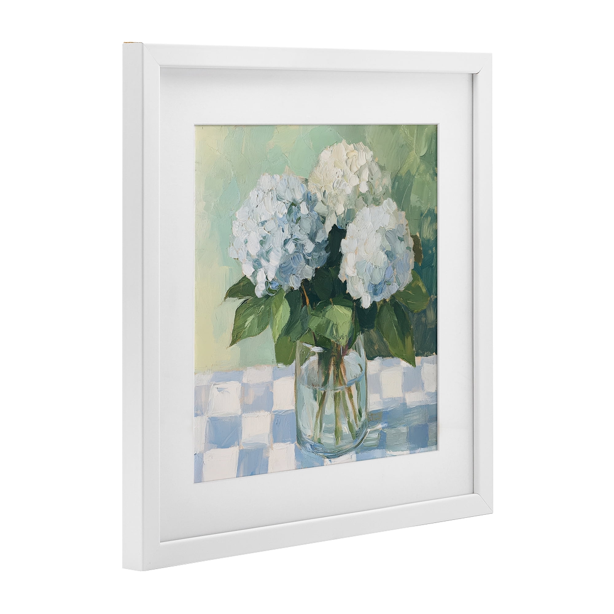 Stupell Industries Hydrangea Picnic on Checkered White Framed Print Under Glass, design by Petal Prints Design