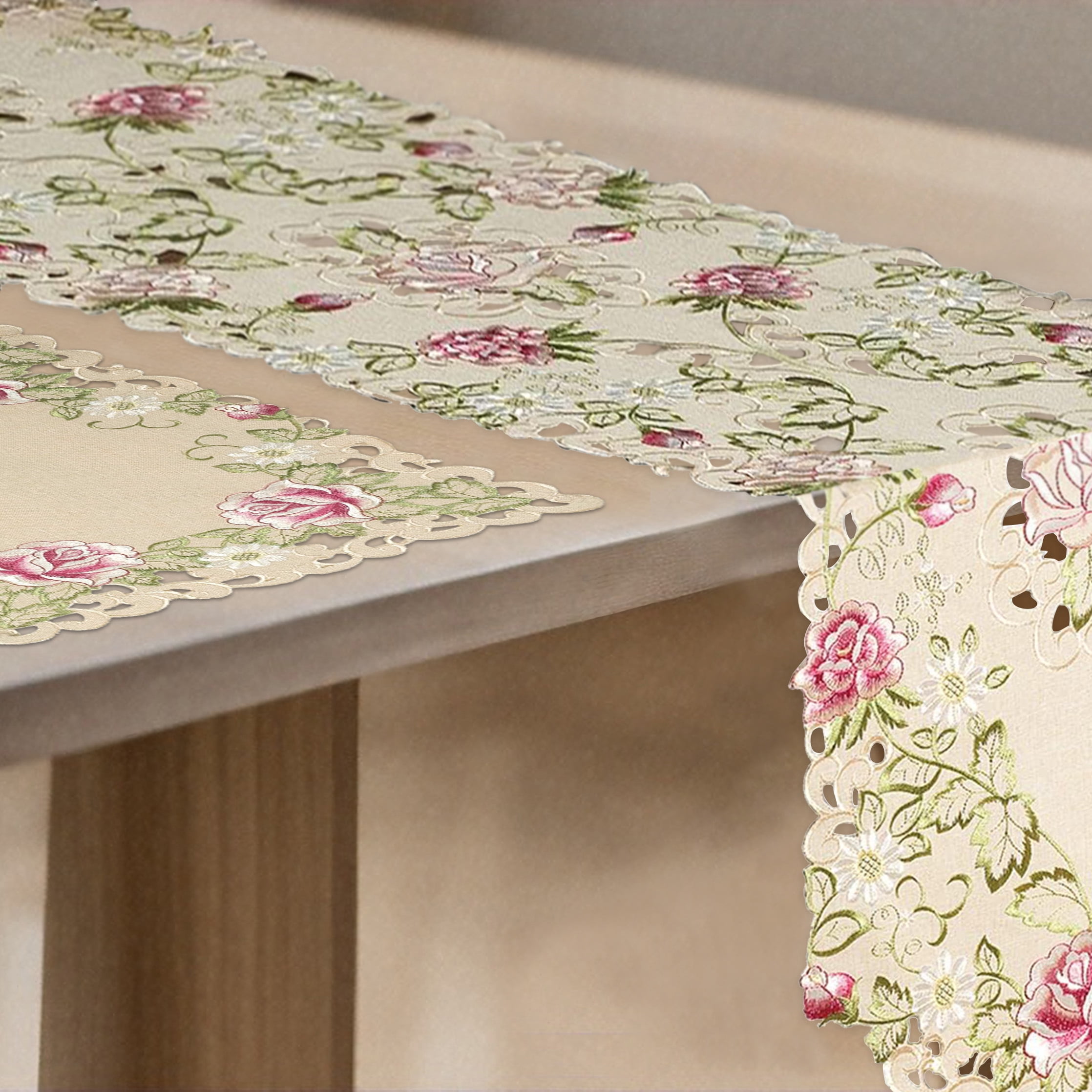 Table Runner Set of 6 for Dining Table, Beige Table Linen, 14x108 inches - The Docia Collection - Home Decor