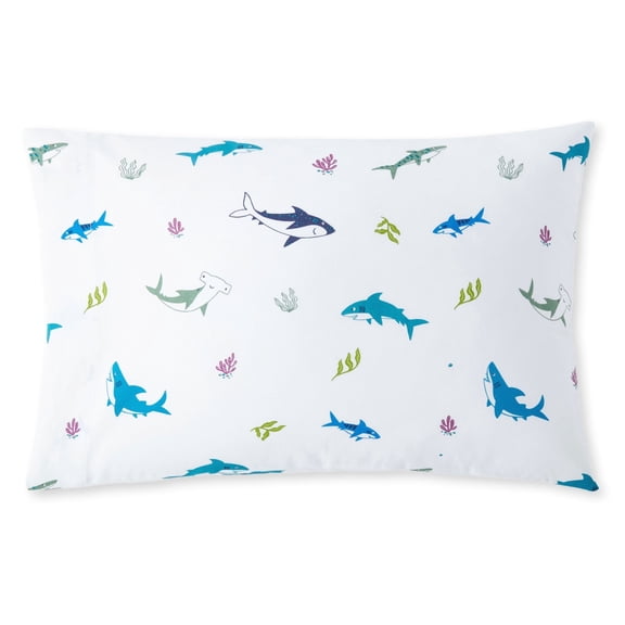 Wildkin Kids 100% Cotton Percale Standard Pillowcase for Boys and Girls - 30 x 20 Inches Inches (Shark Attack)