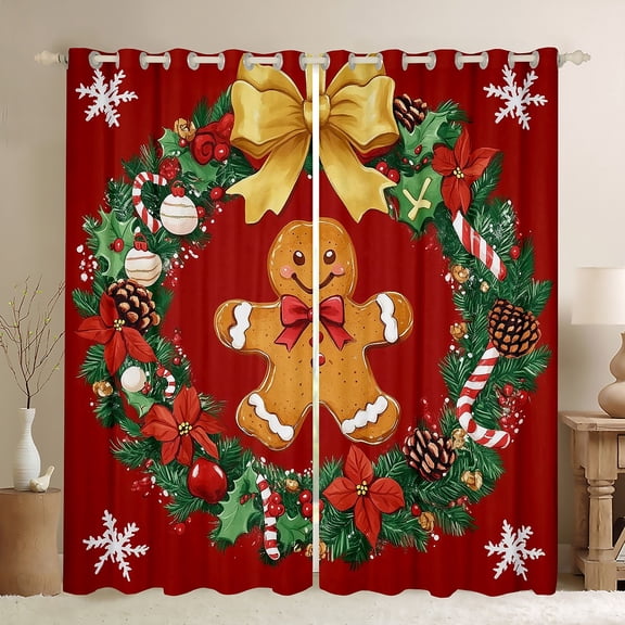 Manfei Cartoon Gingerbread Black Out Curtains for Children, Merry Xmas Sled Snowflake Curtains Pack of 2 (42x63 Each), Happy New Year Bedroom Curtains, Luxury Bedroom Decor