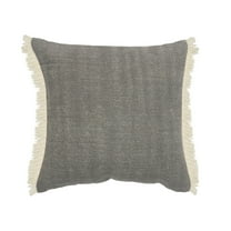 Laddha Home Designs 20" Charcoal Gray Solid Fringed Square Throw Pillow