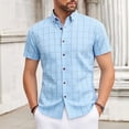 thumbnail image 2 of oelaio Mens Cotton Plaid Shirt Short Sleeve Business Casual Button Down Shirts Regular Fit Untucked Dress Shirt Light Blue XL, 2 of 6