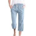 thumbnail image 1 of Women's Casual Solid Color Elastic Waist Drawstring Cotton Linen Capri Pants with Side Pocket, Comfort Fit, Versatile Wear, 1 of 5