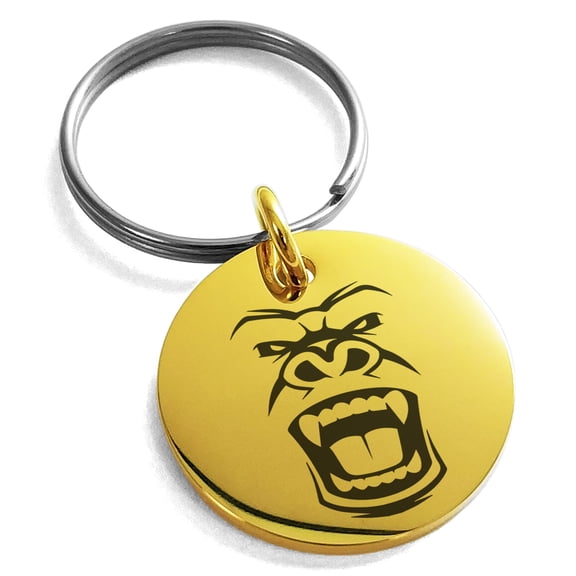 Stainless Steel Formidable Kong Gorilla Engraved Small Medallion Circle Charm Keychain Keyring