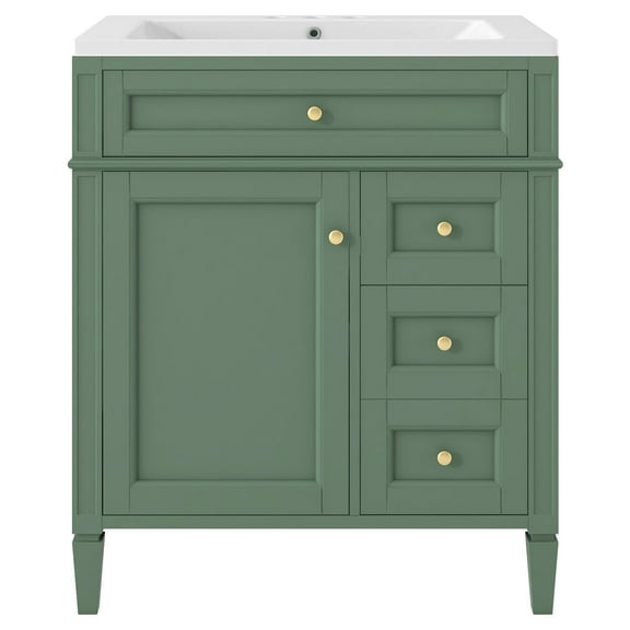 30 Inch Modern Bathroom Vanity with Top Sink, 2 Drawers, and Tip-Out Drawer