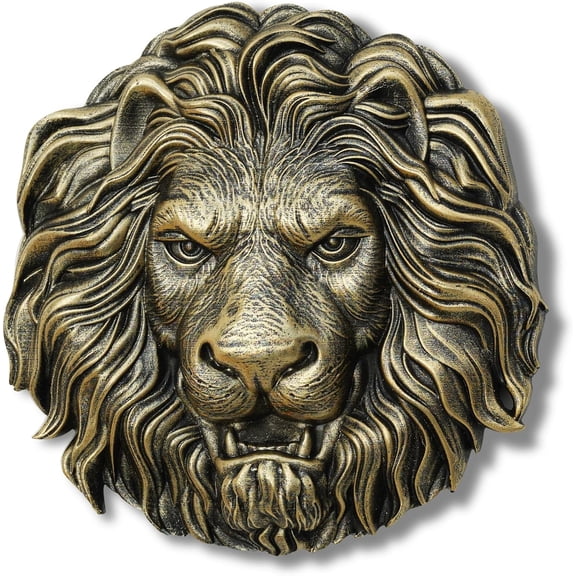 Lion Head Wall Art Sculpture for Man Office Bedroom Wall Decoration, 8 inch Vintage Accent Animal Head Wall Hanging Wall Mount Statue Resin 3D Wall Art Sculpture Antique Gold