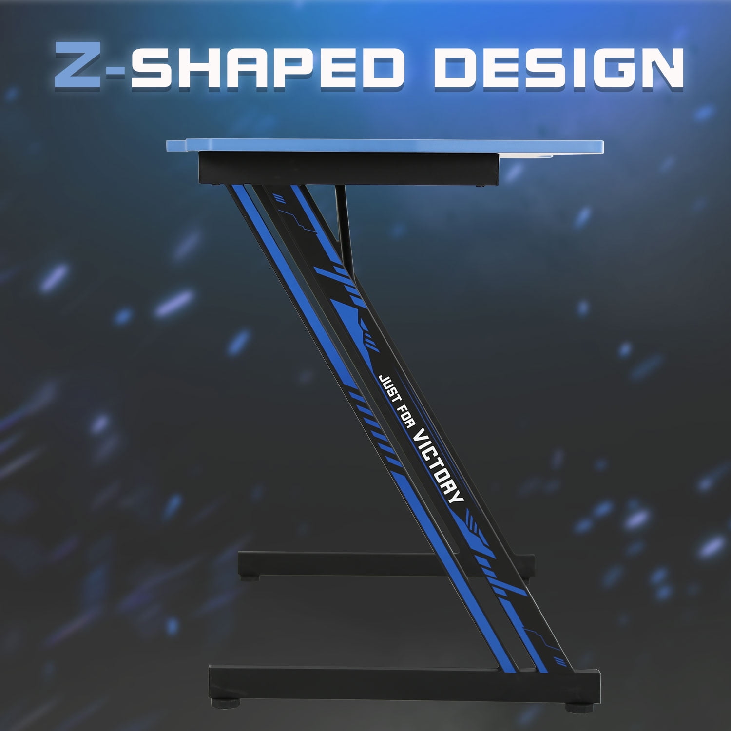 CL.HPAHKL 39 inch Small Gaming Desk, Z Shaped PC Computer Desk Gaming Workstation with Headphone Hook, Ergonomic Gaming Table PC Desk for Game Players, Blue