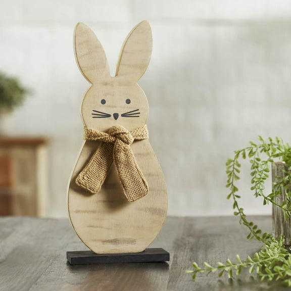 VHC Brands Wooden Spring Bunny 13x5.25x2.25, Easter/Spring Decor, Dining Room Entry Living Room Figurine, Painted, Spring In Bloom Collection, 13x5.25, Light Tan