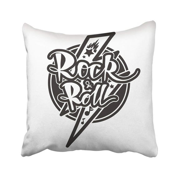 ARTJIA Rock And Roll Lettering For Sticker Vintage Monochrome Music Badge Retro Hipster Sound Pillowcase Throw Pillow Cover Case 16x16 inches