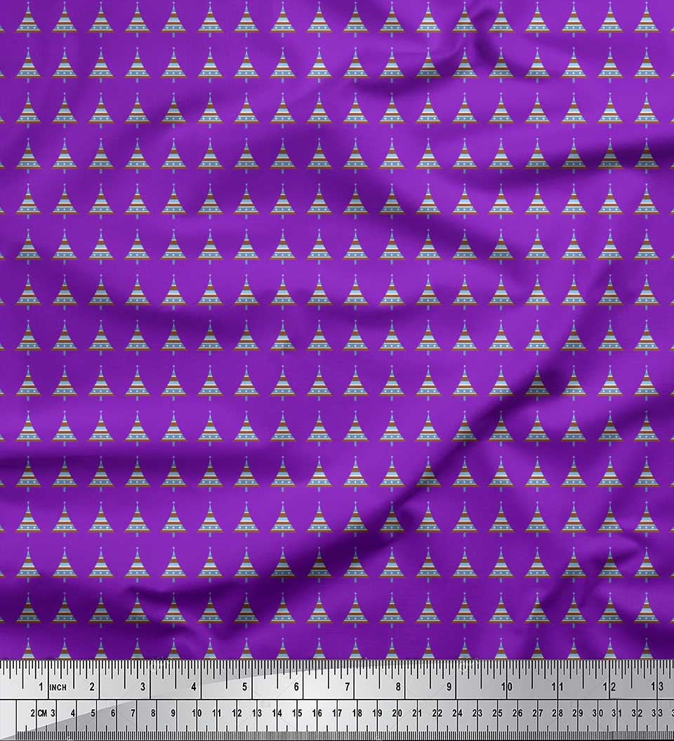 Soimoi Purple Heavy Satin Fabric Tree Christmas Decor Fabric Printed Yard 54 Inch Wide