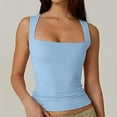 thumbnail image 2 of JGGSPWM Women's Square Neck Sleeveless Crop Top Solid Color V Knitted Textured Shirt Sky Blue L, 2 of 4