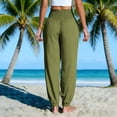 thumbnail image 5 of FRSASU Women Cotton Linen Baggy Palazzo Pants Elastic Waist Beach Yoga Lounge Ankle Pants with Pockets Army Green, 5 of 6