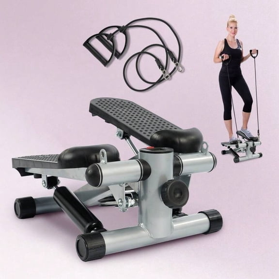 Mini Stepper, Stepper With Resistance Bands, Portable Stepper For A Full Body Workout, Quiet And Smooth, 300-Pound Weight Capacity, Black/Silver