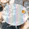 thumbnail image 3 of White Pink Round Fitted Table Cover and Light Blue Simple Line Colored Block Waterproof Table Cloth with Elastic Edge Wipeable Tablecloth for Picnic Camping Party Fits 45"-54" Diameter, 3 of 8