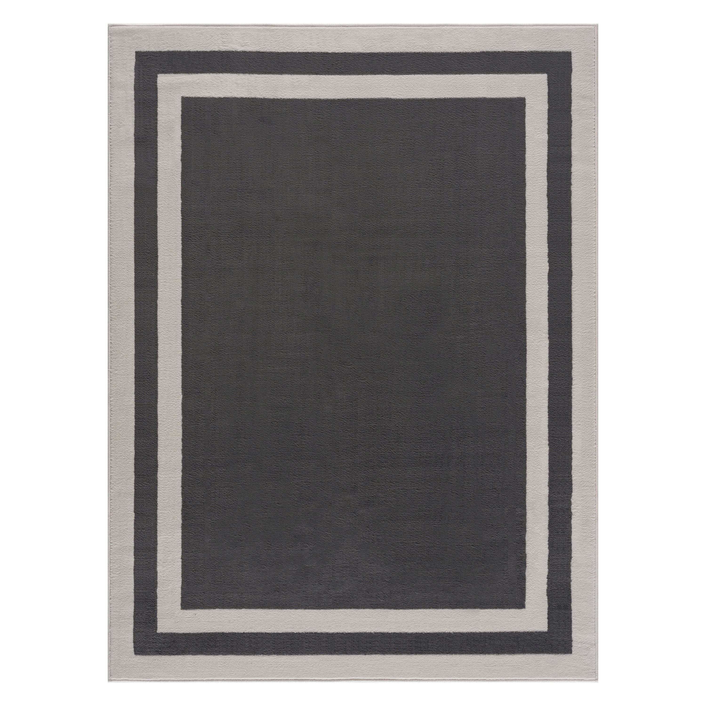 CAMILSON Crystal Dark Grey Area Rug, 3' x 5' Bordered, for Living Room, Bedroom, Dining Room Dark Grey / Cream Indoor Area Rugs