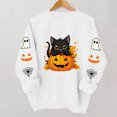 thumbnail image 6 of Cute Halloween Sweatshirt Women Black Cat Pumpkin Sleeve Graphic Print Crew Neck Long Sleeve Pullover Oversized Fleece Lined Fall Top for Spooky Season Holiday Party and Casual Outfits, 6 of 8