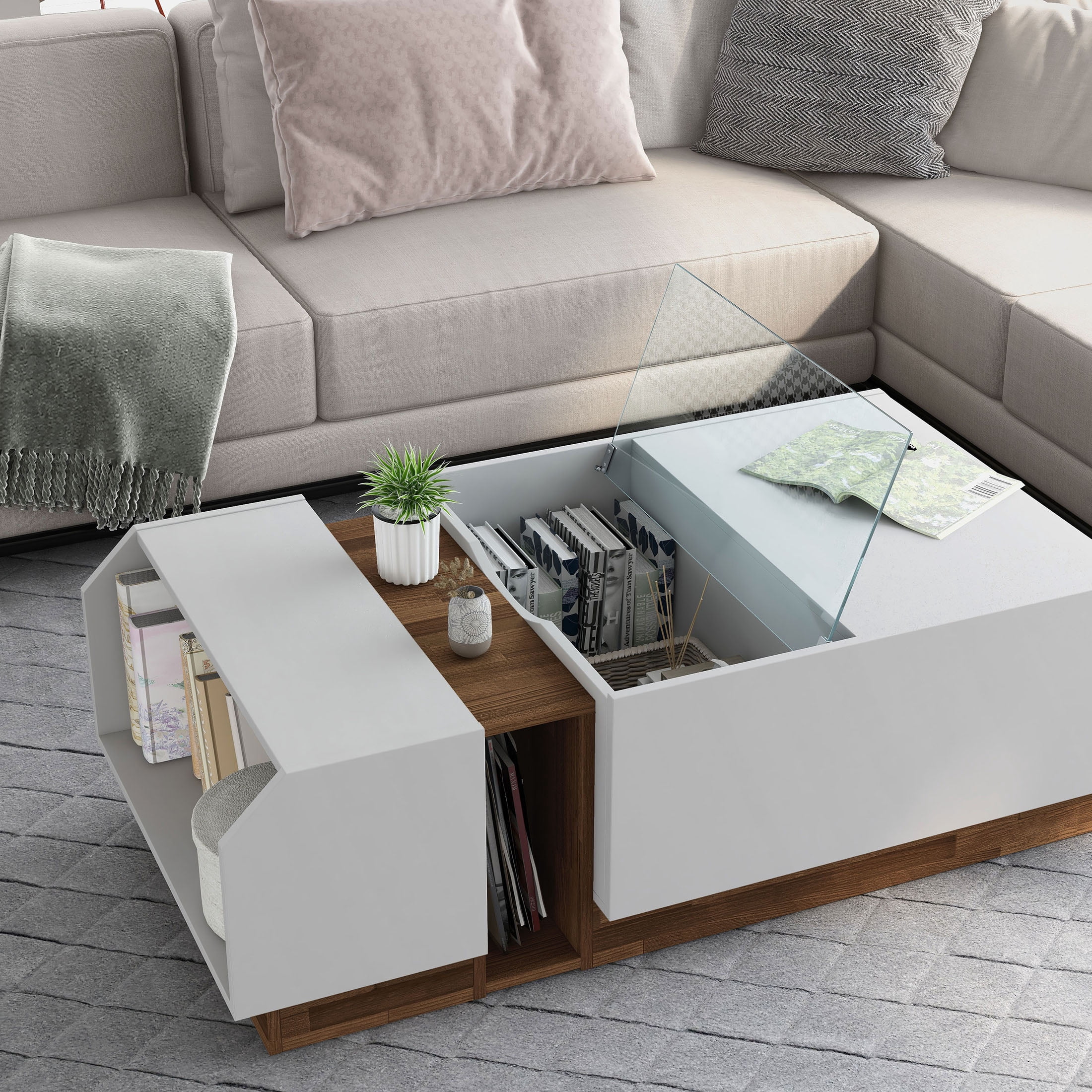 Furniture of America Eadgar Storage Coffee Table, White