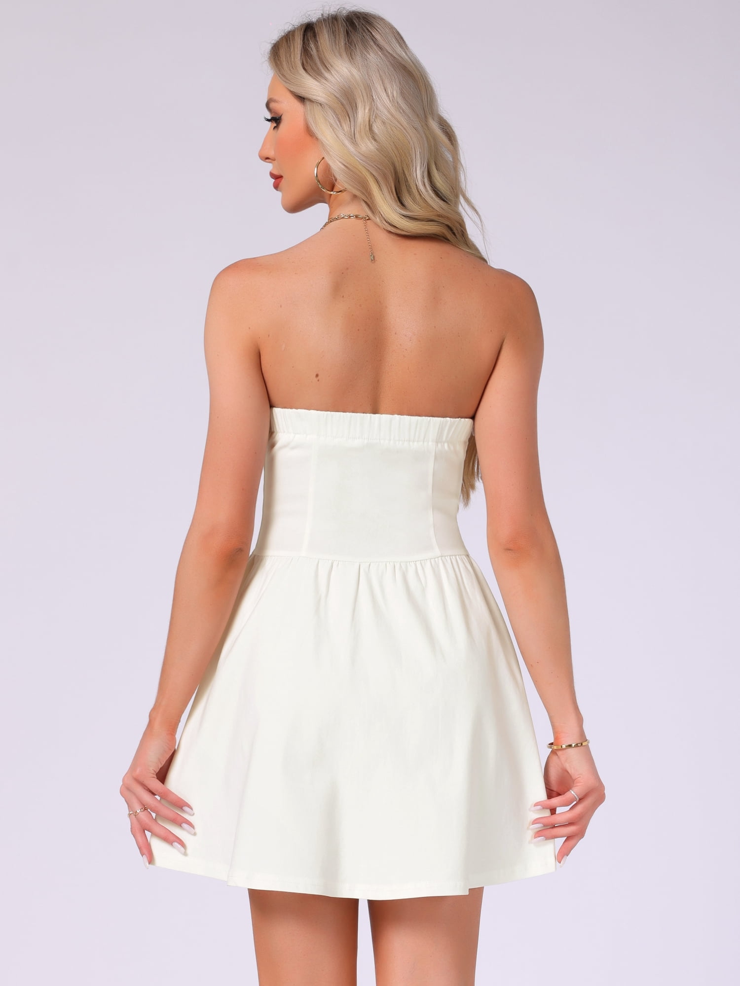 DARING DIVA Women's Stylish Strapless Mini Dress with Sweetheart Neckline M Beige White
