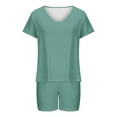 thumbnail image 4 of Two Piece Sets for Women Casual Short Sleeve V-Neck Blouses & Shirts Sets 2PC V Neck Shorts Sleeve Two-piece Comfortable Home Pajamas Set Sports Set Two Piece Outfits Green-2 s, 4 of 5