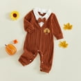 thumbnail image 4 of My First Halloween Baby Boy Outfit Newborn Pumpkin Embroidery Knit Romper Long Sleeve Lapel Jumpsuit with Bowtie Infant Christmas Clothes, 4 of 9