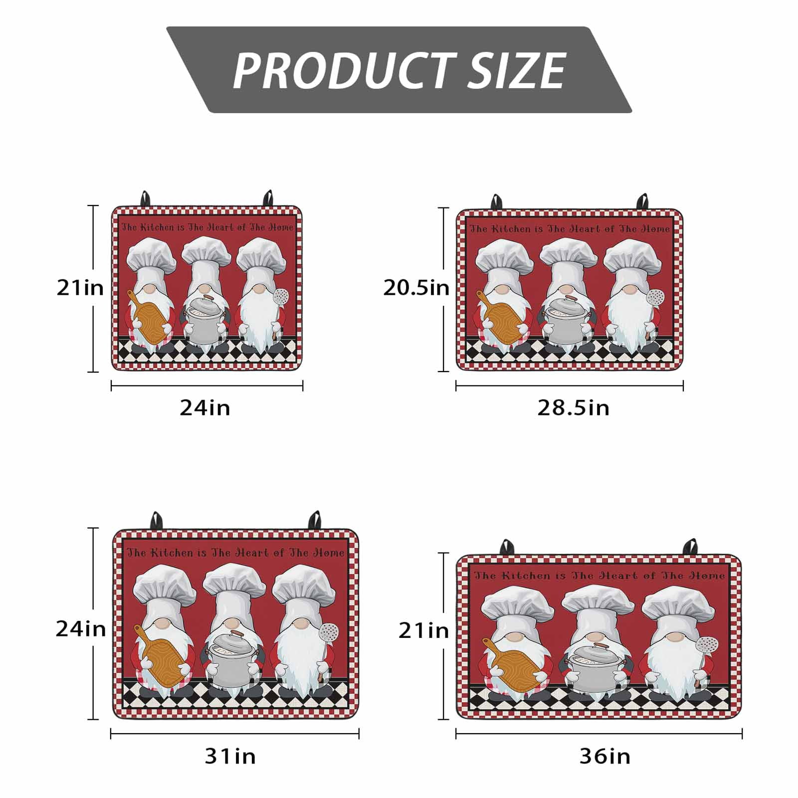 Red Chef Gnomes Stove Top Cover for Electric Stove, Heat-proof & Non Slip Glass Top Stove Cover Protector, Farmhouse Red White Plaid Kitchen Flat Cooktop Rubber Mat 28.5x20.5 Inches
