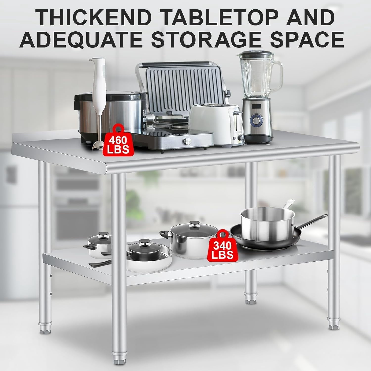 Stainless Steel Commercial Kitchen Worktable – Heavy Duty Prep Table with Backsplash, Adjustable Under Shelf, 60 x 24 Inches for Restaurant, Home & Outdoor