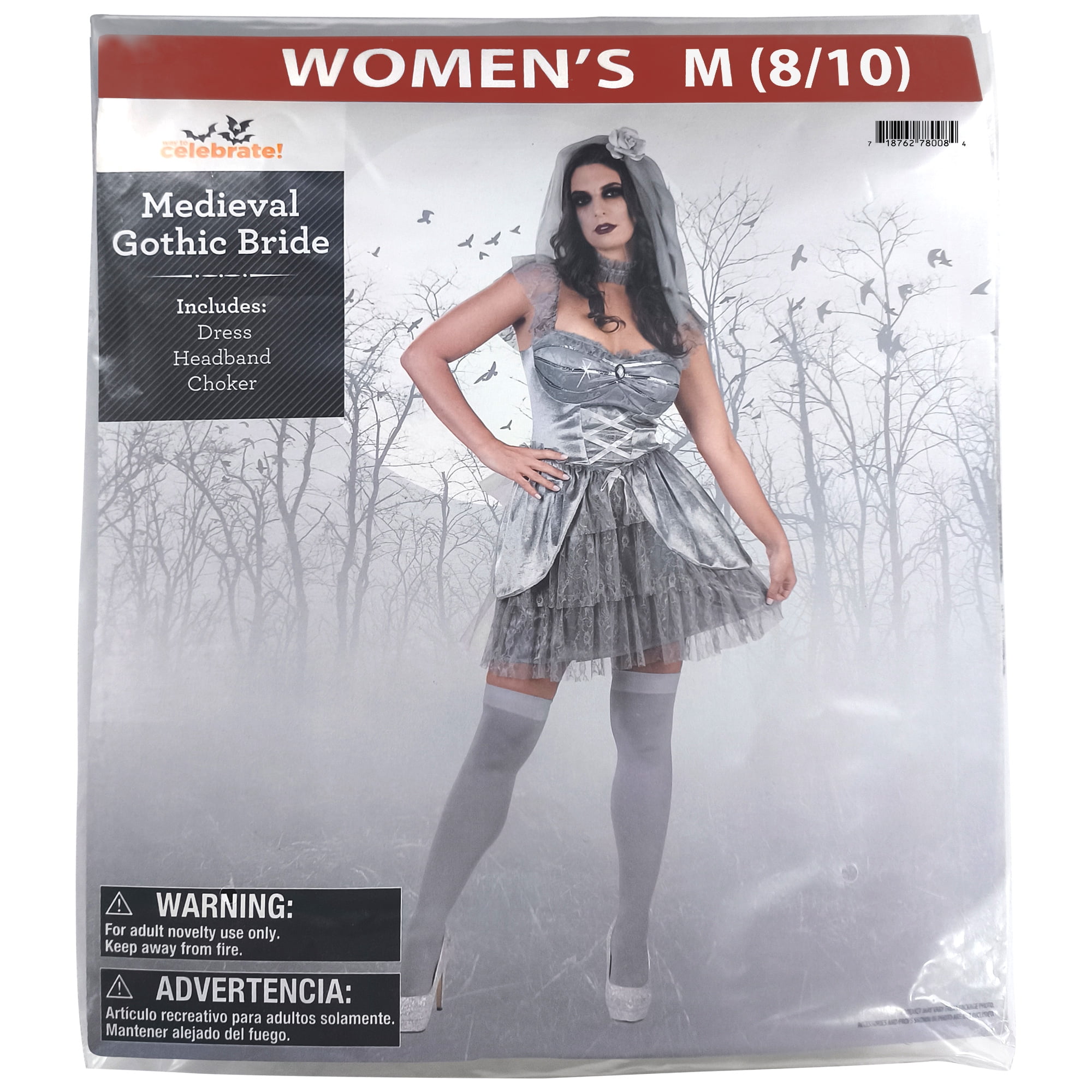 Medieval Gothic Bride Halloween Costume for Adults, Women's Size M (8/10), by Way to Celebrate