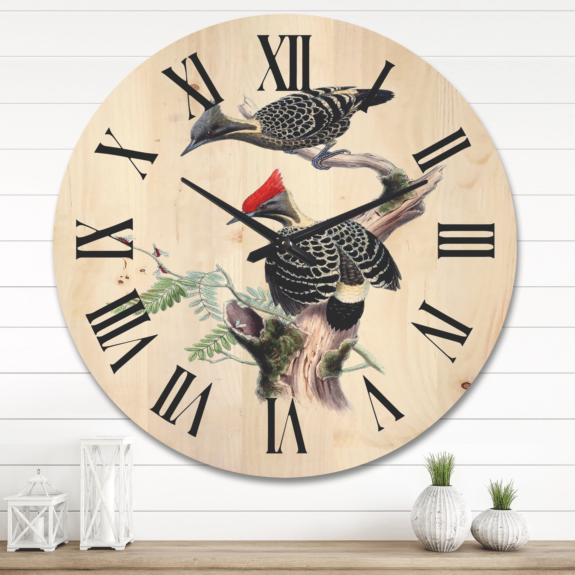 Designart 'Ancient Birds In The Wild VI' Traditional Wood Wall Clock