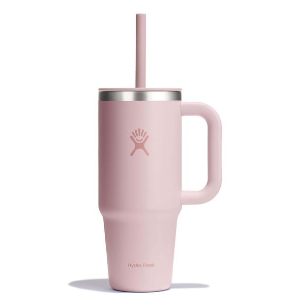 Vaso hidro de viaje con asa, tapa y pajita, 700 ml, color rosa