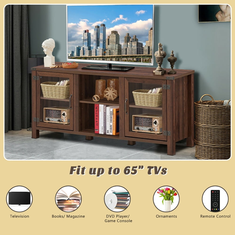 Finihen TV Stand, TV Cabinet, TV Stand Entertainment Center for TVs up to 65 Inch with Storage Cabinets, Media Entertainment Center with Storage, for Living Room, Bedroom, Walnut