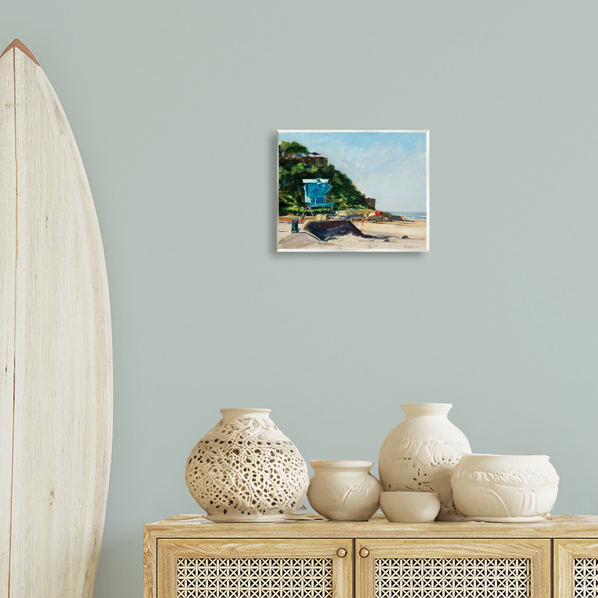 Stupell Industries Beach Guard Tower Landscape & Nature Painting Unframed Art Print Wall Art, 14 x 11