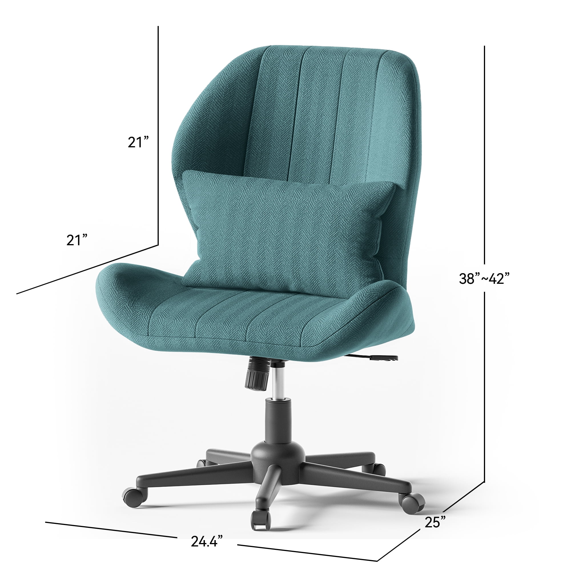 YIKEMA High Back Armless Rolling Office Chair, Wide Ergonomic Seat, Blue