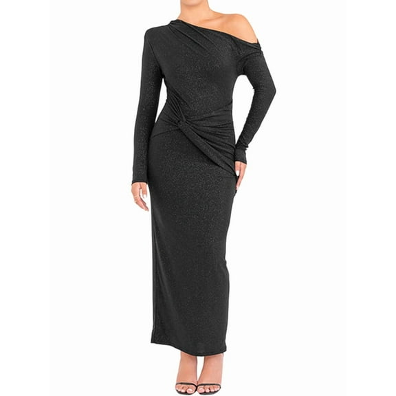 Women'S Dress Fall Winter French Long Sleeve Slim Fit Maxi Dress Formal for Women Black M