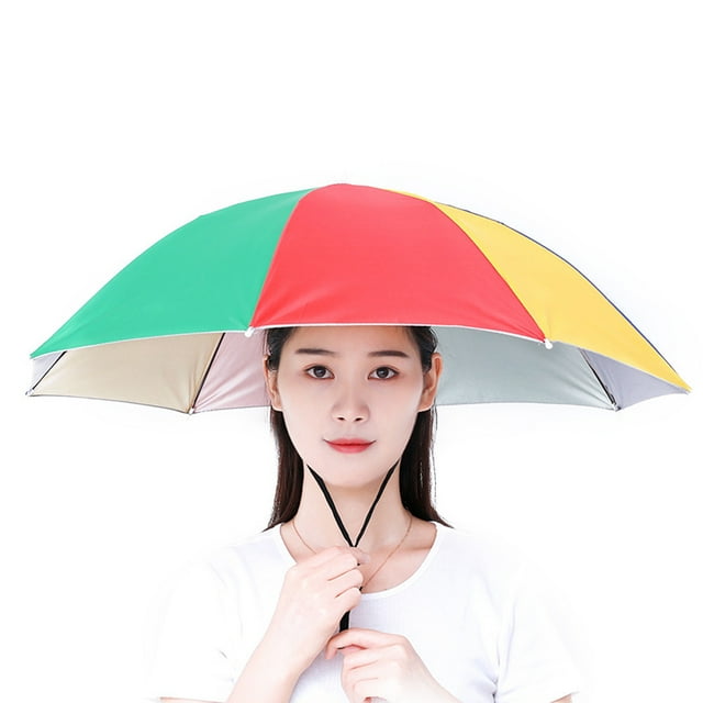 TALENT Umbrella Hat HandsFree Umbrella Cap With Adjustable Drawstring Outdoor Sunshade(Rainbow