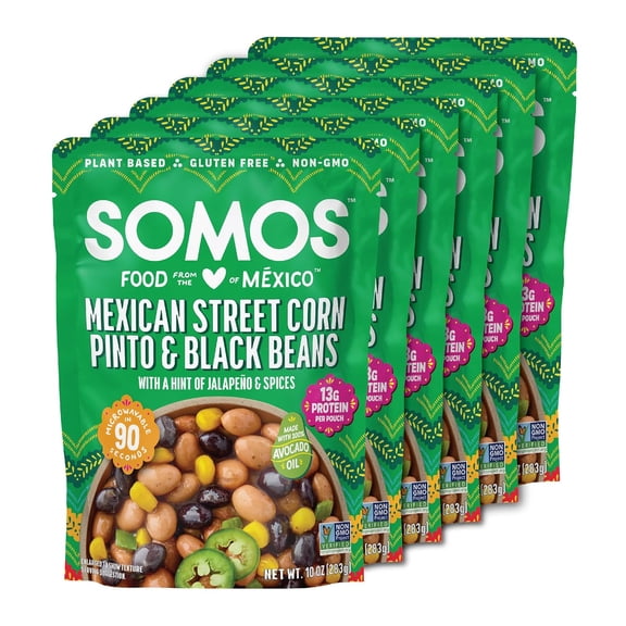 SOMOS Mexican Street Corn Pinto & Black Beans | Gluten Free, Non-GMO, Vegan Ready-to-Eat Microwavable Meals - Healthy & Plant Based Convenience - Perfect for Quick, Healthy Dining | 10oz (Pack of 6)