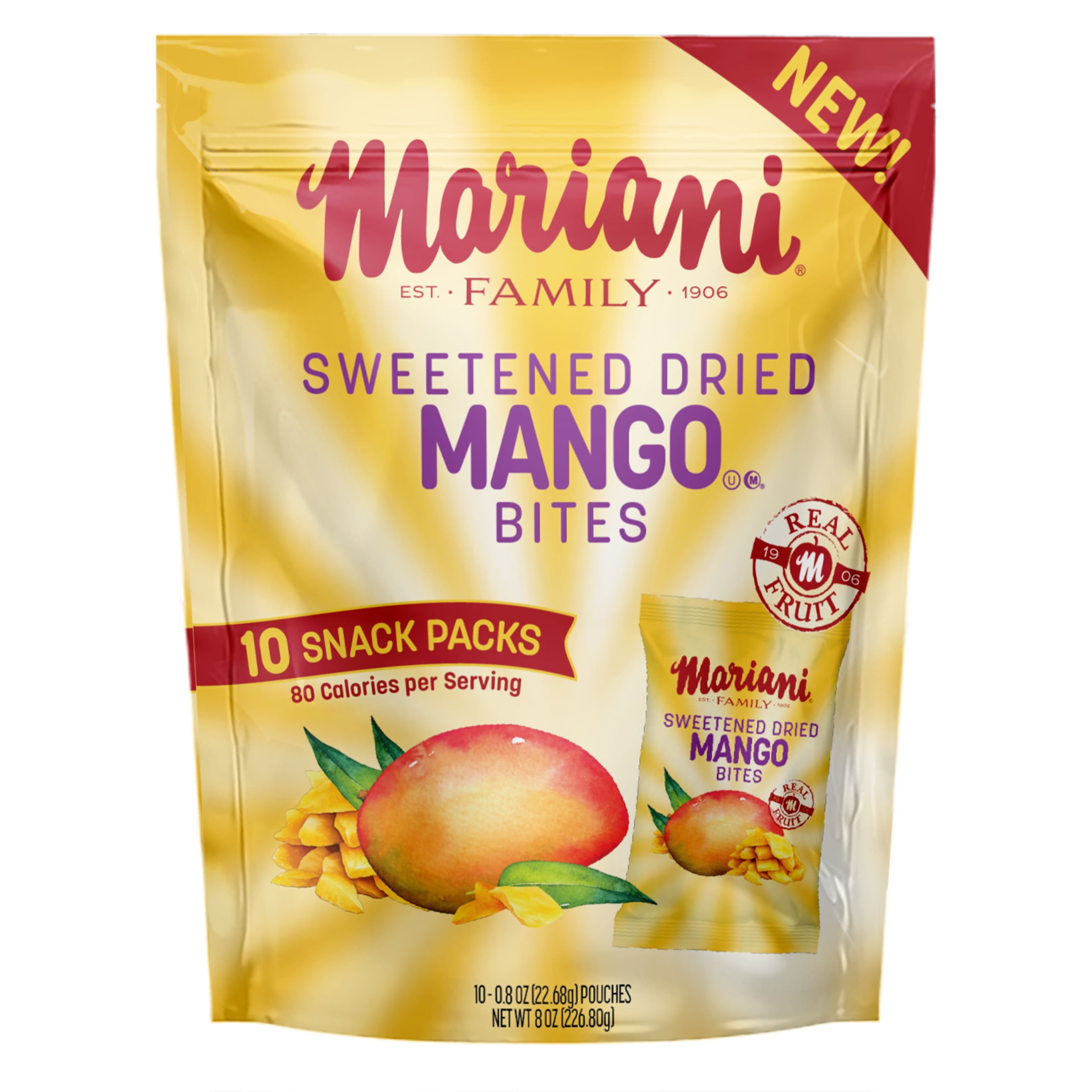 (6 pack) Mariani Sweetened Mango Bites – Dried Fruit Snack Packs