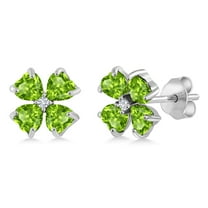 Gem Stone King 2.43 Cttw Green Peridot and White Lab Grown Diamond Earrings for Women | 925 Sterling Silver | Gemstone August Birthstone | Heart Shape 4MM