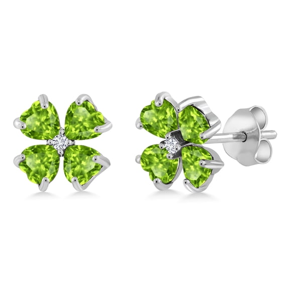 Gem Stone King 2.43 Cttw Green Peridot and White Lab Grown Diamond Earrings for Women | 925 Sterling Silver | Gemstone August Birthstone | Heart Shape 4MM