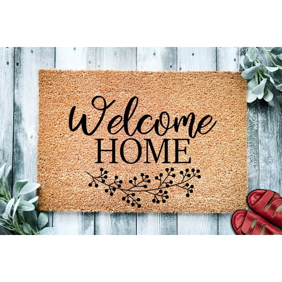Welcome Home Berry Branch Door Mat | Botanical Theme Doormat Decor | Housewarming Gift | Front Door Mat | Closing Gift | Gift From Realtor